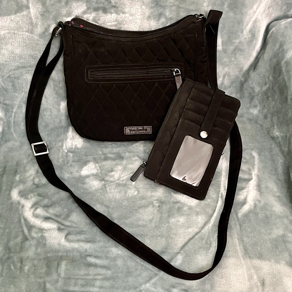 Vera Bradley‎ Quilted Small Crossbody Purse Black &  Polkadot Bag & Wallet Set